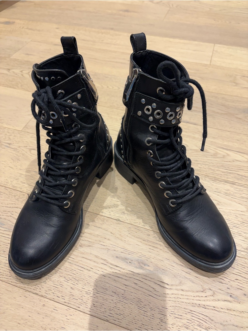 Zara Black Studded Lace-Up Combat Boots